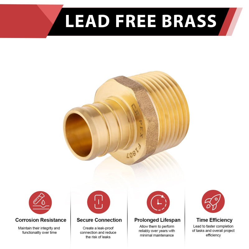 EFIELD 10-Pack EFIELD Barb Crimp Pex 3/4 Inch x 3/4 Inch NPT Male Adapter NPT Brass Fitting, ASTM F1807,(PEX1807021) - Image 4